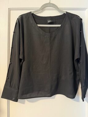 Eloquii Black Button-Trim Scoop Neck Blouse